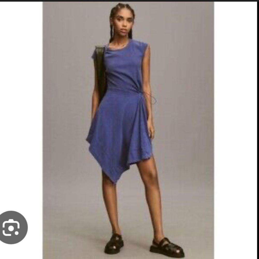 Daily Practice Anthropologie short-sleeve asymmetrical midi dress purple blue XS